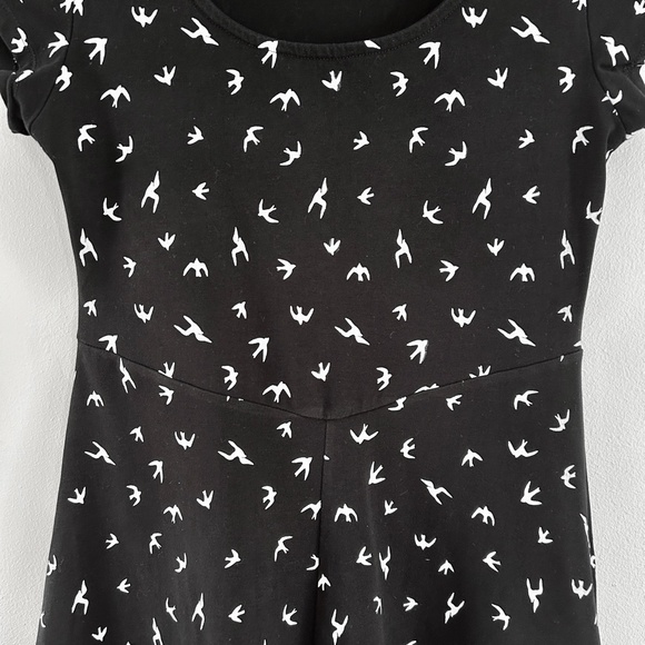 Simons Fit and Flare Sundress Black Bird Pattern Cap Sleeve Scoop Neck Size S - Picture 5 of 13
